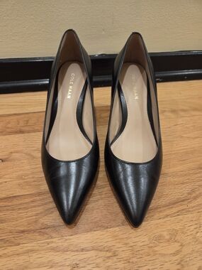 Cole Haan Women's Black Pointed-Toe Leather Pumps